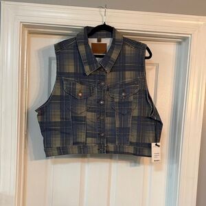 Judy Blue Gray Plaid Denim Vest